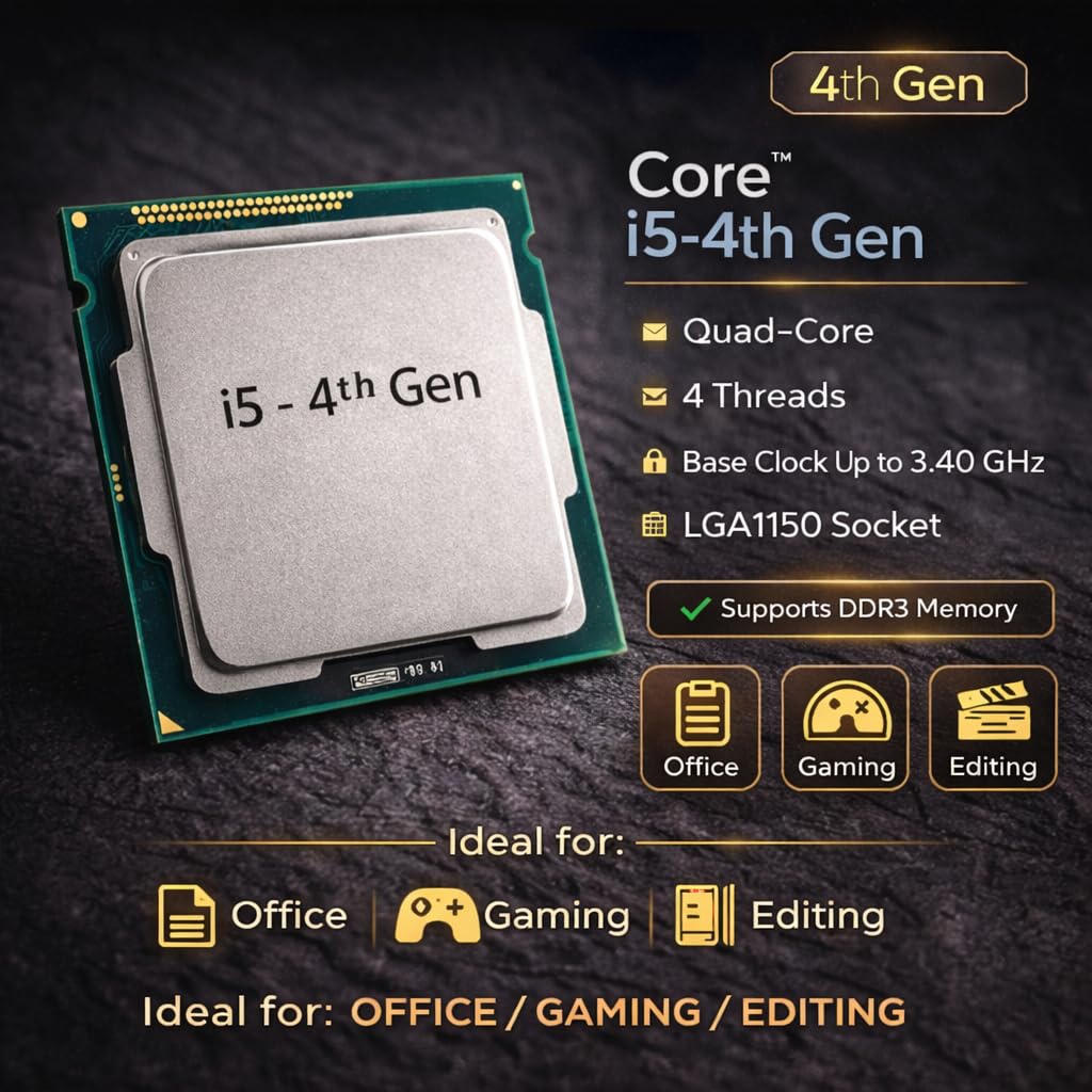 Core i5 4th Generation Processor (4440/4570/4590) Up to 3.70GHz | 4 Cores 4 Threads | 6MB Cache | LGA 1150 Socket | HD Graphics 4600 | DDR3 Support | CPU Cooling Fan Included