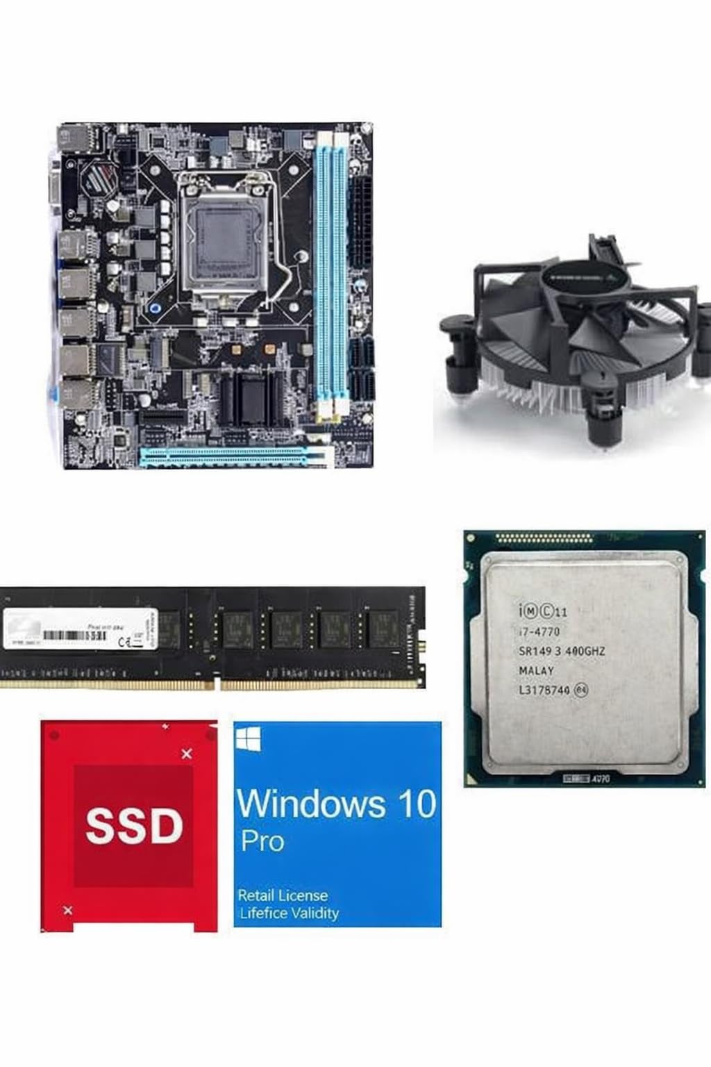 H81 Motherboard Complete Assembly Kit with Core i7 4th Gen Processor (4770TE/4770/4790S) 2.3 to 3.4 Ghz + 8GB DDR3 RAM + 128GB SSD + CPU Cooling Fan + ATX Form Factor (1-Year Replacement Warranty)