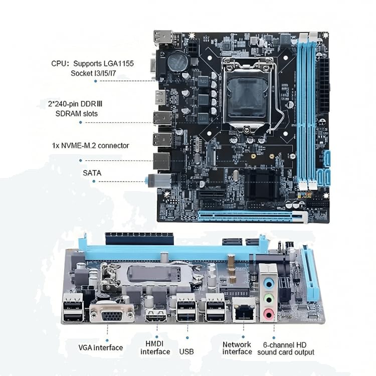 H61 Motherboard Combo with i5 3470 3rd Gen Quad Core 2.9GHz | 8GB DDR3 RAM | CPU Cooling Fan Included | Ideal for Office Work, GST Billing, Study & Daily Use Desktop Setup