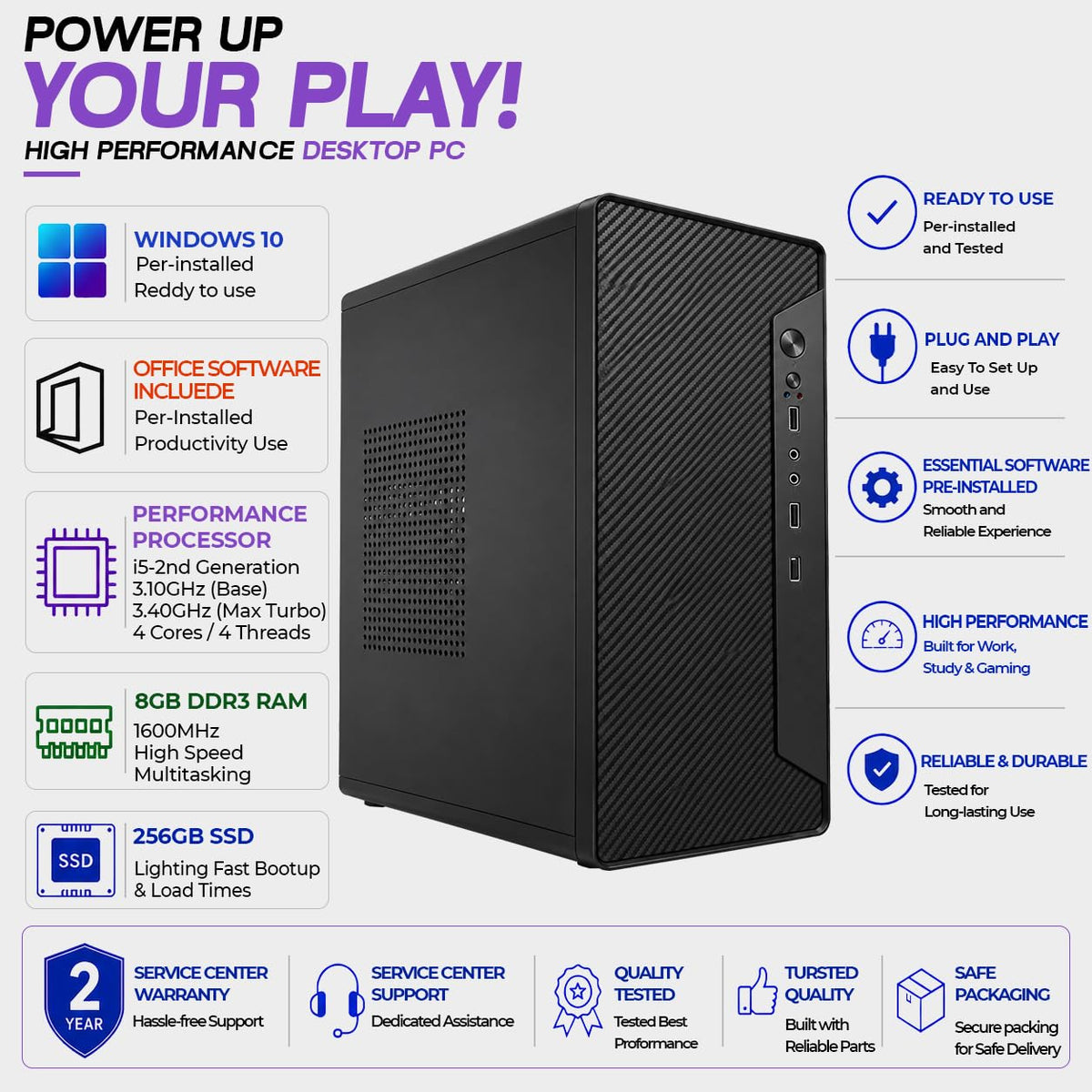 High Performance Desktop Computer | i5 2nd Generation Processor | 8GB RAM | 256GB SSD | WiFi + Bluetooth | HDMI + VGA | Office Computer | Home PC | Student Computer | Business Desktop