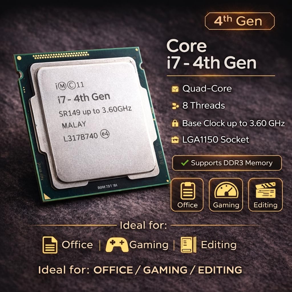 Core i7 4th Gen Desktop Processor 4770S/4771/4790S/4790/4770TE (Up to 4.0GHz) | 4 Cores 8 Threads | 8MB Cache | LGA1150 Socket CPU | 1 Year Warranty (Silver) | Budget PC Bulid