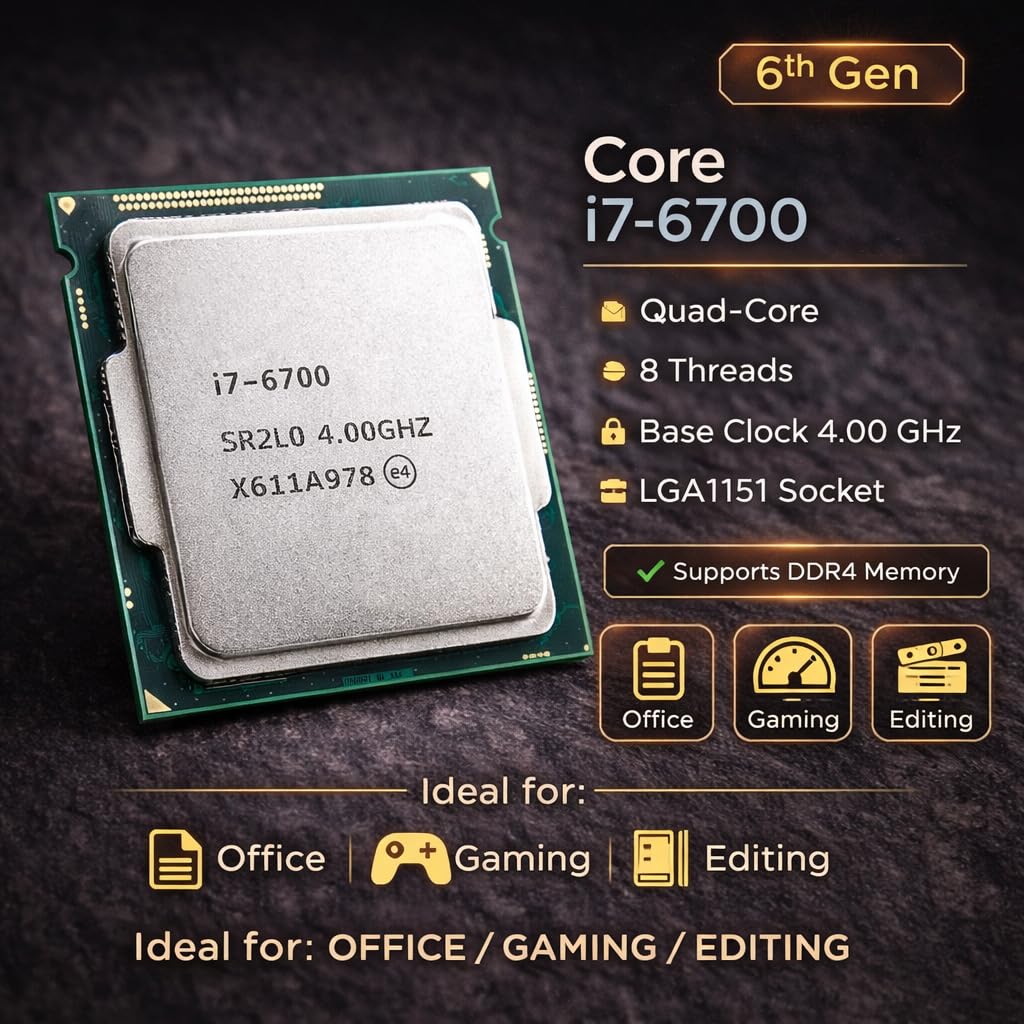 Core i7 6700 6th Generation, 2.8/3.4/4.0 GHz, FCLGA1151 Socket, 4 Cores, 8 Threads, 8 MB Cache,LGA 1151 Desktop Processor, 1 Year Warranty (Silver)