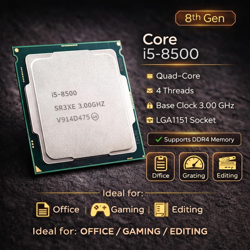 Core i5 8400/8500/8600 8th Generation, 1.7/2.1/2.3/2.8/3.0/3.1/3.6 GHz, LGA1151 Socket, 6 Cores, 6 Threads, 9 MB Cache, LGA 1151 Desktop Processor, 1 Year Warranty (Silver)