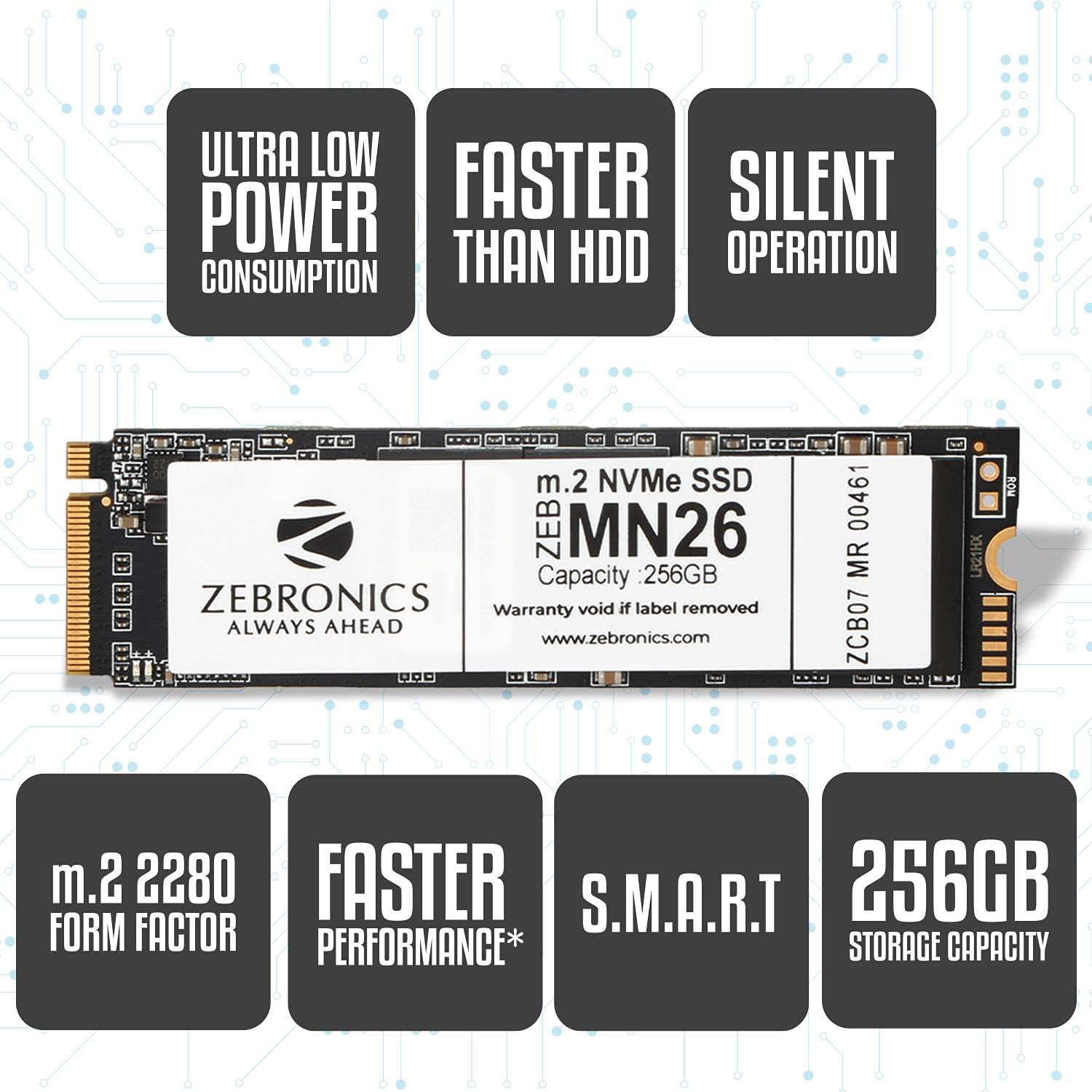 ZEBRONICS ZEB-MN26 256GB M.2 NVMe Solid State Drive (SSD), with 1900MB/s Read Speed, PCIe Gen 3.0, Next Level Performance, Ultra Low Power Consumption, Thermal Management & Silent Operation, PCIE x 4