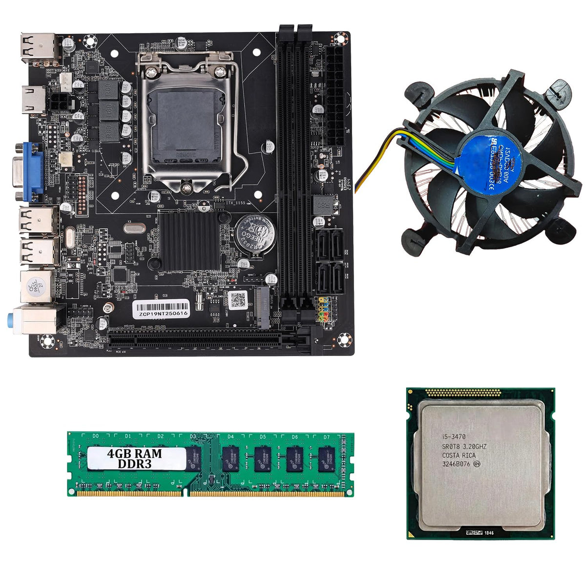 H61 Motherboard Combo with i5 3rd Gen Processor, 4GB DDR3 RAM & Cooling Fan, LGA 1155 Desktop PC Upgrade Kit for Home, Office Work, Study, Browsing, Daily Use, Stable Setup