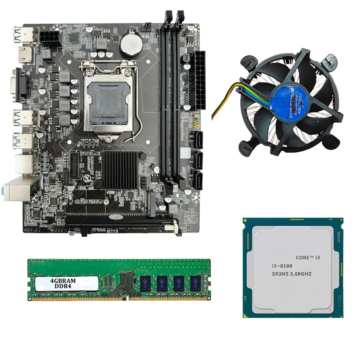 H310 Motherboard Combo with i3 8th Gen Processor, 4GB DDR4 RAM & Cooling Fan, LGA 1151 Desktop Upgrade Kit for Home, Office, Business & Daily Performance