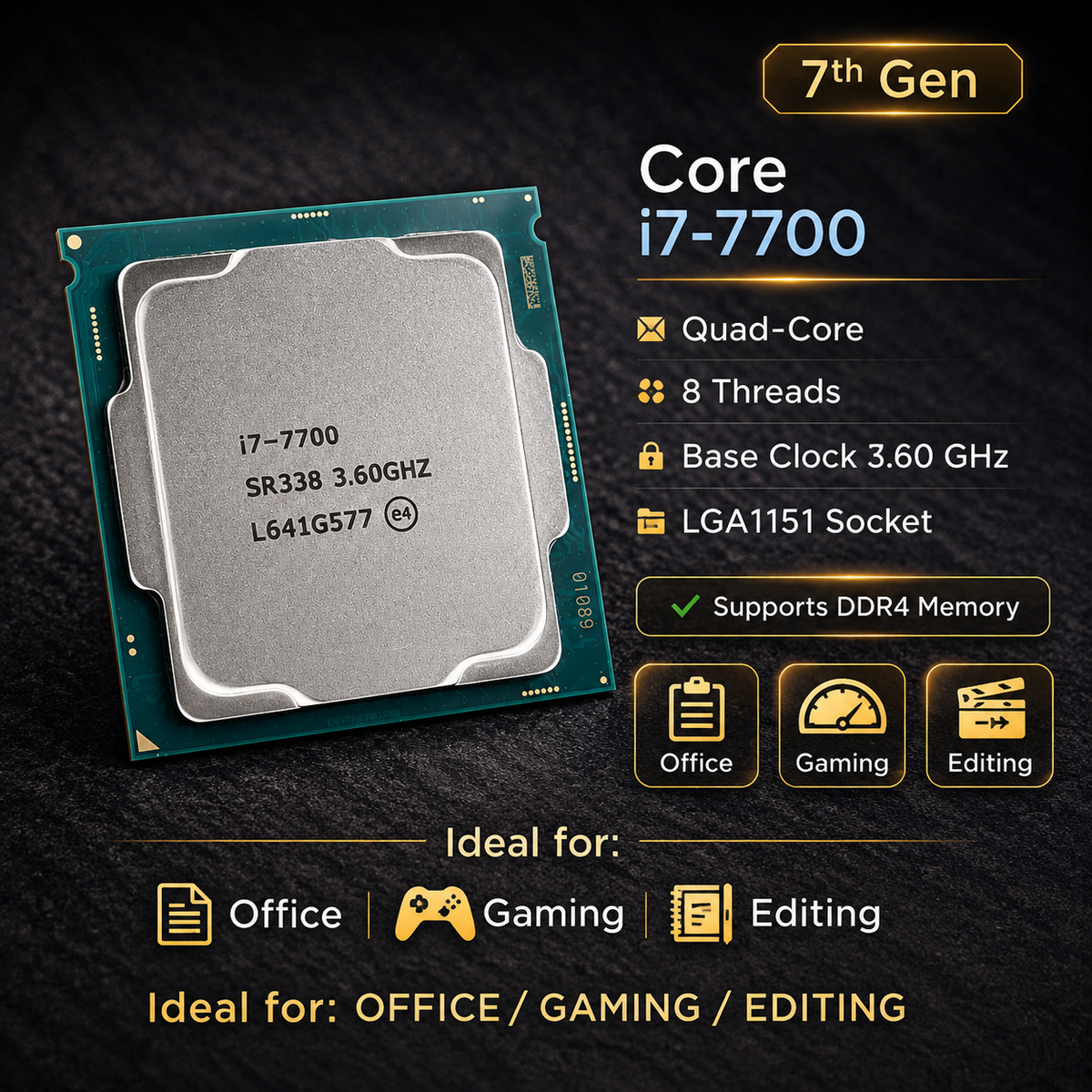 High Performance Desktop Computer | i7 7th Generation Processor | 16GB DDR4 RAM | 256GB SSD | WiFi + Bluetooth | HDMI + VGA | Office | Home | Study | Business | Editing | Multitasking PC