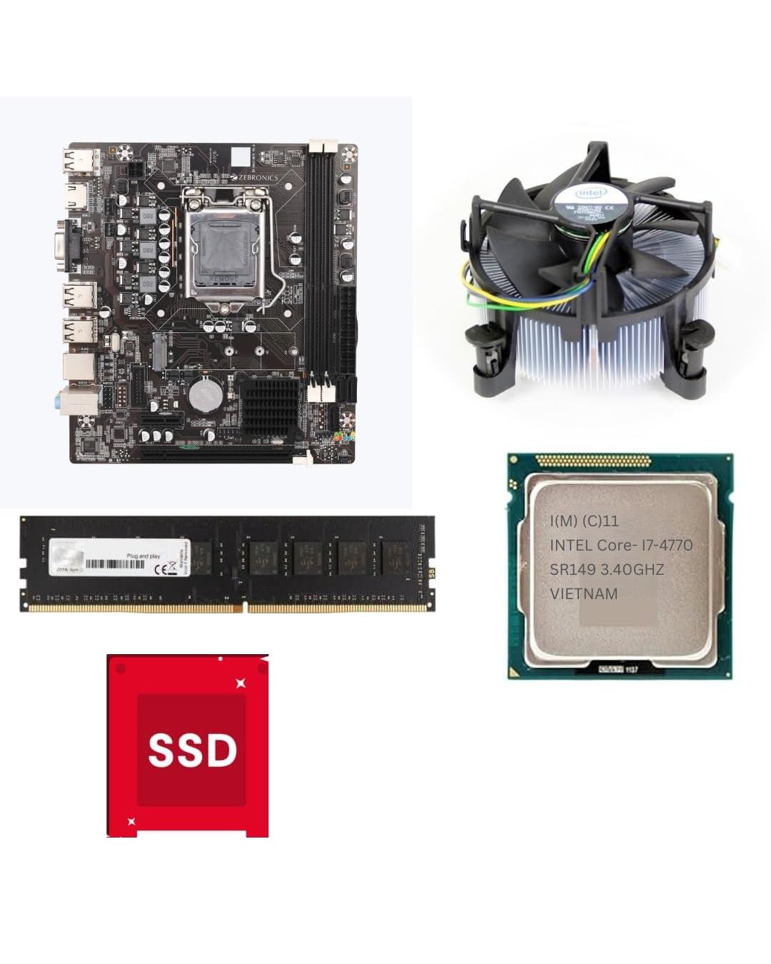 H81 Motherboard Complete Assembly Kit with Core i7 4th Generation Processor (4770/4790/4790S) 3.4GHz + 8GB DDR3 RAM + 128GB SSD + CPU Cooling Fan + ATX Form Factor (1-Year Replacement Warranty)