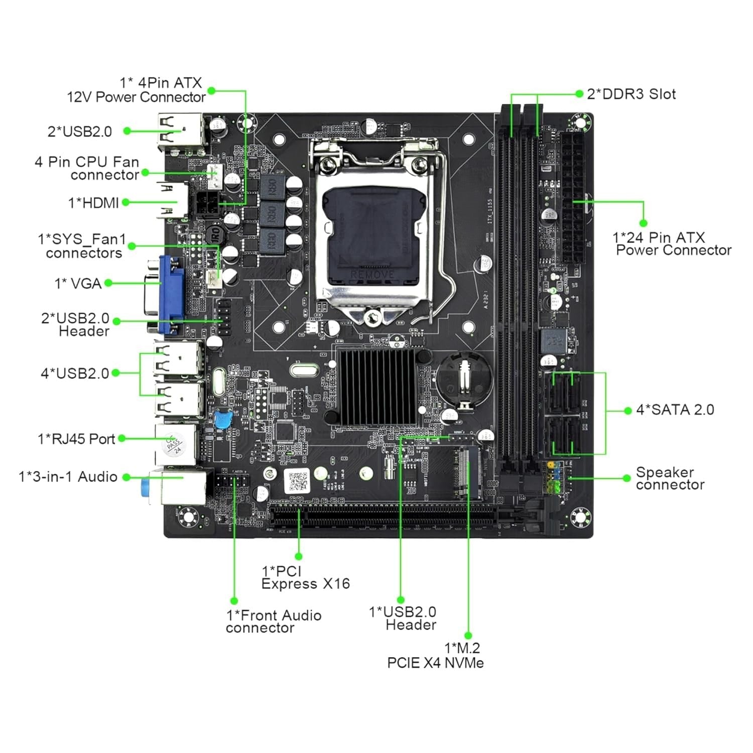 H61 Motherboard Combo with ATX i3 3rd Gen 3.0GHz Processor, 8GB DDR3 RAM, Free CPU Fan, High Performance Desktop Upgrade Kit for Smooth Multitasking, 2 Year Warranty and Lifetime Technical Support