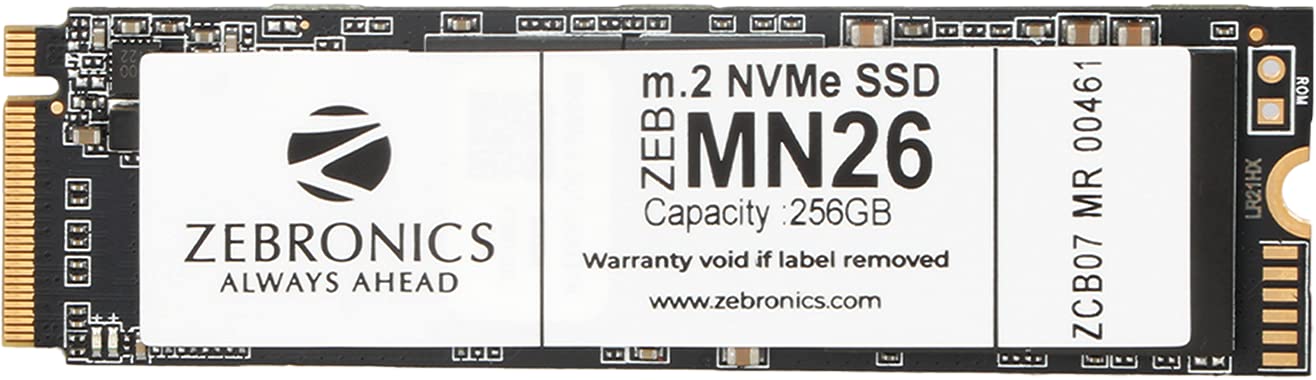 ZEBRONICS ZEB-MN26 256GB M.2 NVMe Solid State Drive (SSD), with 1900MB/s Read Speed, PCIe Gen 3.0, Next Level Performance, Ultra Low Power Consumption, Thermal Management & Silent Operation, PCIE x 4