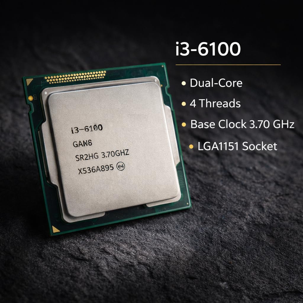 Core i3 6098/6100/6300/6320 6th Generation, 3.2/3.3/3.6/3.7/3.8/3.9 GHz, LGA 1151 Socket, 2 Cores, 4 Threads, 3/4 MB Cache, Desktop Processor, 1 Year Warranty (Silver)