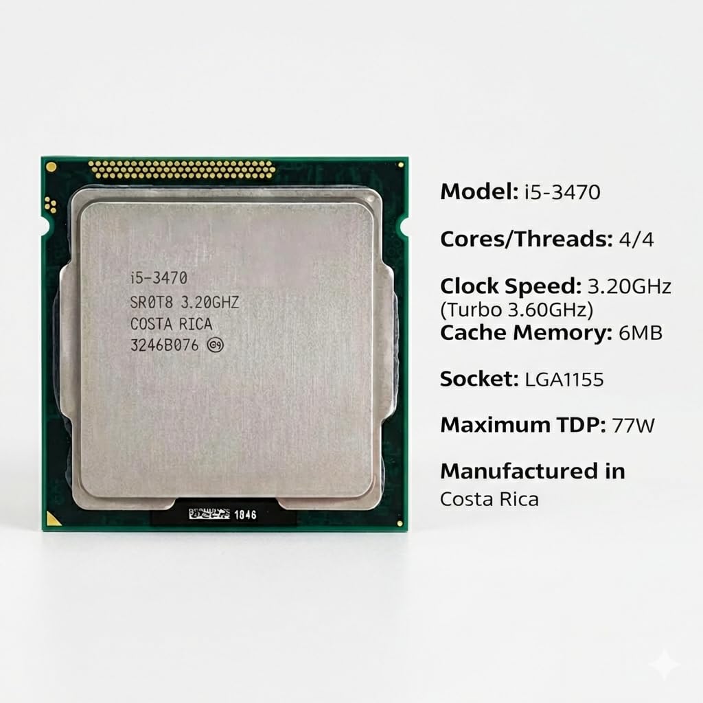 Core i5 3330/3340/3350/3450/3470/3475/3550/3570 3rd Generation, 2.3 GHz Upto 3.4 GHz, LGA 1155 Socket, 4 Cores, 4 Threads, 6 MB Cache, Desktop Processor, 1 Year Warranty (Silver)