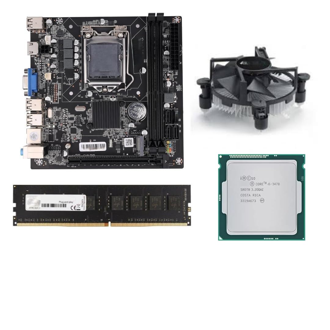 H61 Motherboard Combo with i5 3470 3rd Gen 3.2GHz Quad Core | 16GB DDR3 RAM (8x2) | CPU Fan Included | Office Work, GST Billing & Study Desktop Setup | 2 Year Warranty