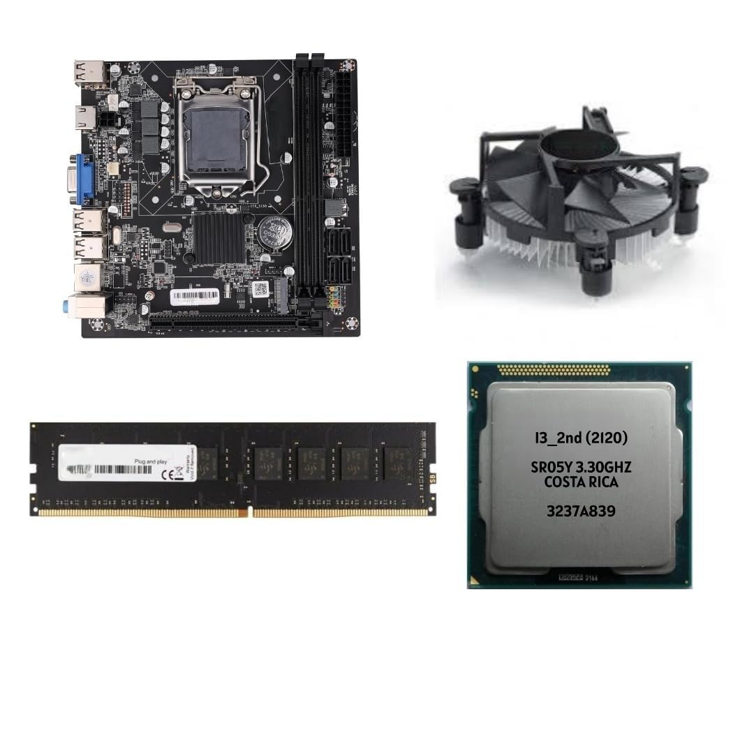 H61 Motherboard Kit with Core i3 2nd Gen (2120/2100) Processor, 4GB DDR3 RAM (Single Stick), CPU Cooling Fan, Desktop PC Combo Bundle for Home, Office, Everyday Use – 2 Year Replacement Warranty
