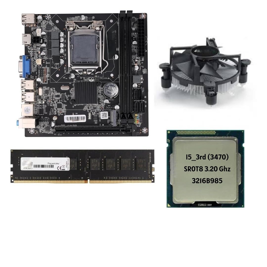 H61 Motherboard Combo with i5 3470 3rd Gen Quad Core 2.9GHz | 8GB DDR3 RAM | CPU Cooling Fan Included | Ideal for Office Work, GST Billing, Study & Daily Use Desktop Setup