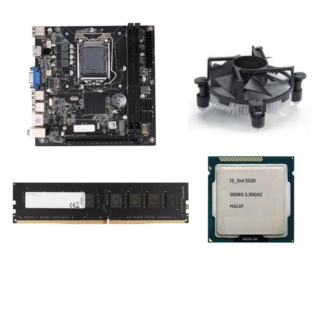 H61 Motherboard Combo with ATX i3 3rd Gen 3.0GHz Processor, 8GB DDR3 RAM, Free CPU Fan, High Performance Desktop Upgrade Kit for Smooth Multitasking, 2 Year Warranty and Lifetime Technical Support