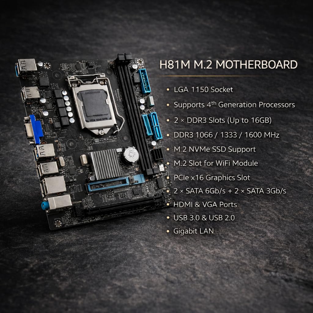 H81 Assembly Motherboard Combo Kit with Core i7 4th Gen | 8GB DDR3 RAM | CPU Fan Included | LGA1150 ATX Desktop Combo | Compact Build Support | 1 Year Warranty