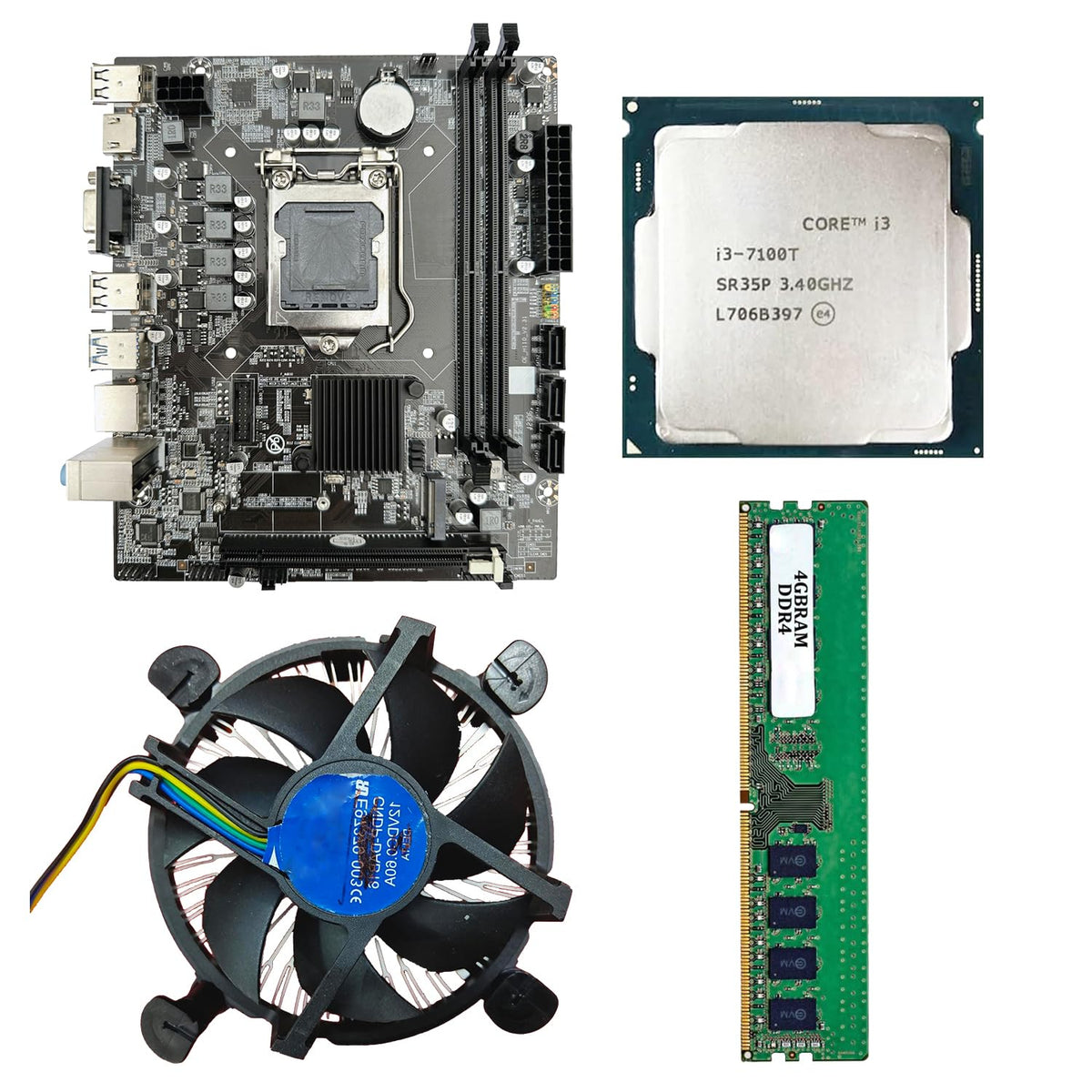 H110 Motherboard Combo with i3 7th Gen Processor, 4GB DDR4 RAM & Cooling Fan, LGA 1151 Desktop PC Upgrade Kit for Home, Office, Study, Basic Gaming