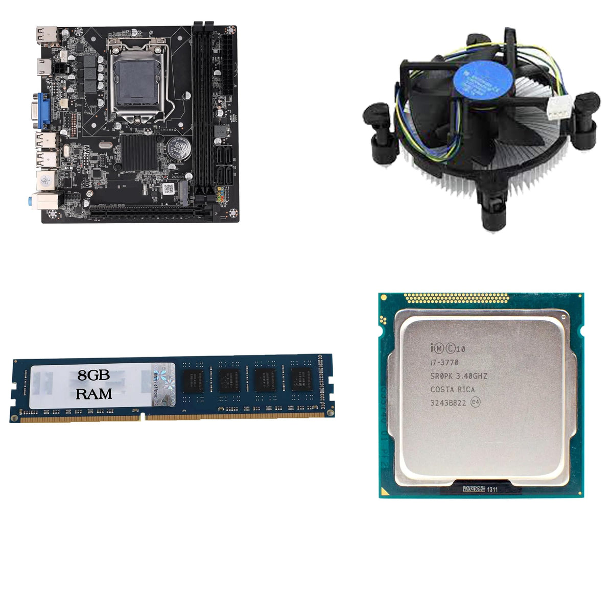 H61 Micro ATX Motherboard Combo Kit | Core i7 3770/3770S 3rd Gen Up to 3.90GHz | 8GB DDR3 RAM | CPU Cooling Fan Included | LGA1155 Desktop Processor Combo | 1 Year Warranty