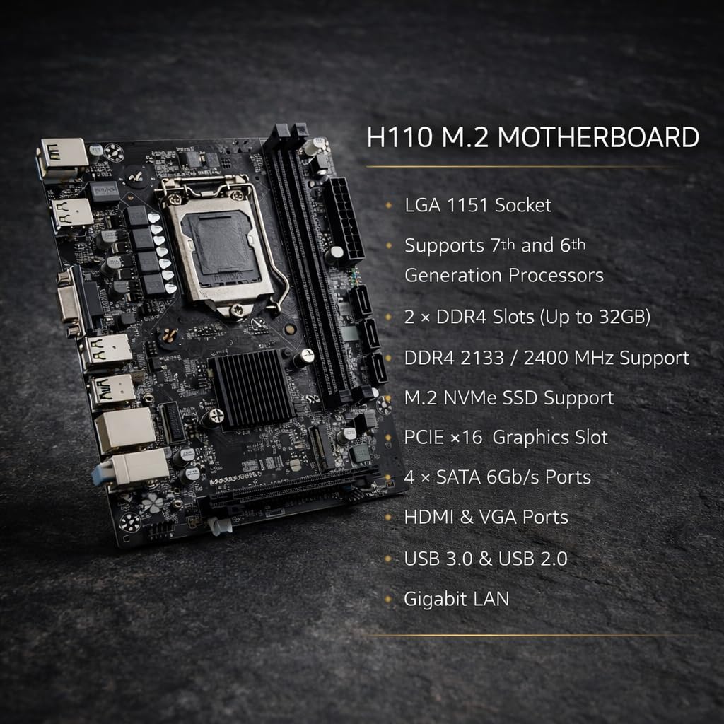 H110 Motherboard Combo with i3 6th Generation Processor, 4GB DDR4 RAM and Cooling Fan – Desktop PC Upgrade Kit for Home, Office & Basic Gaming Use LGA 1151