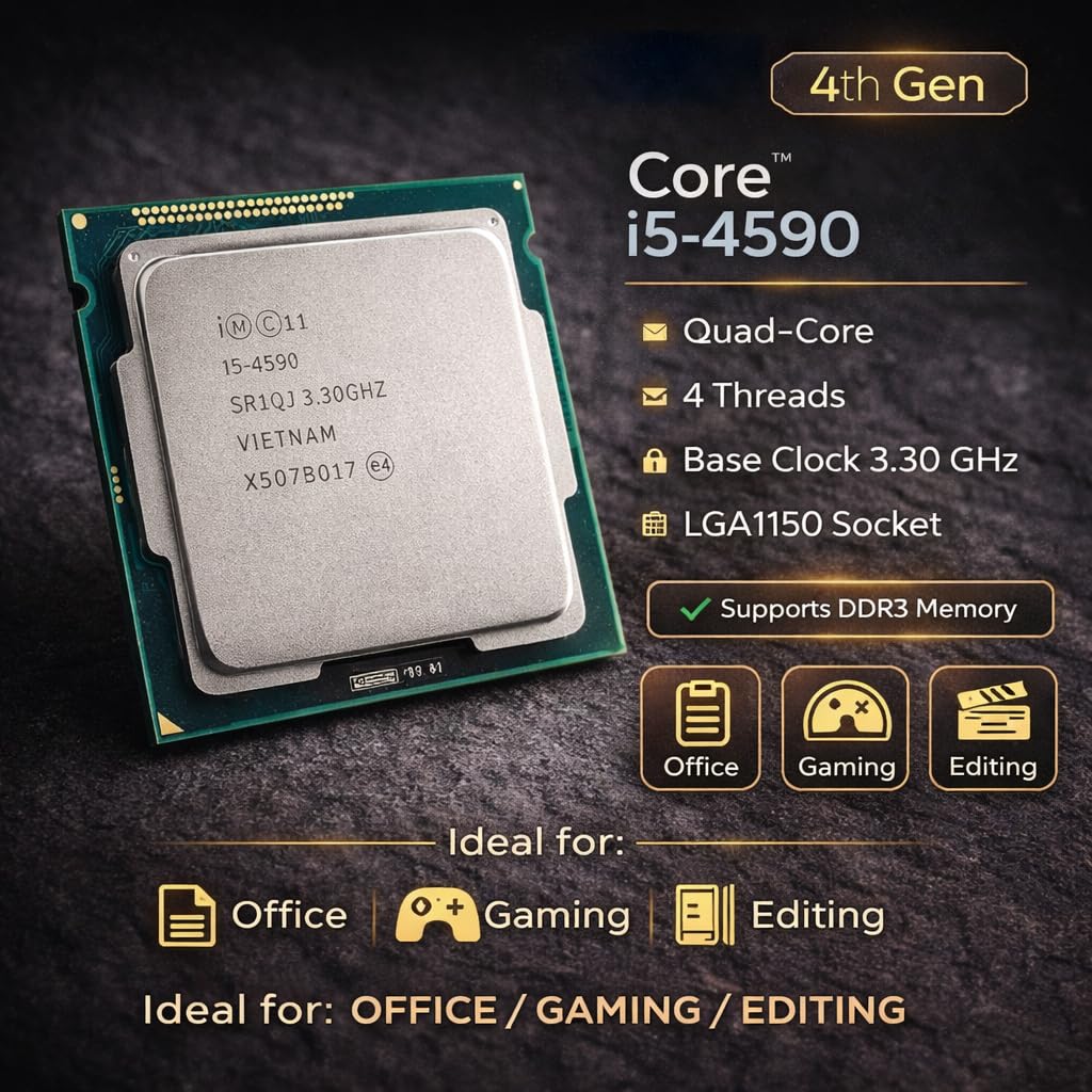 Core i5 4430/4440/4460/4570/4590/4670/4690 4th Generation, 1.9 GHz Upto 3.5 GHz, LGA 1150 Socket, 4 Cores, 4 Threads, 6 MB Cache, Desktop Processor, 1 Year Warranty (Silver)