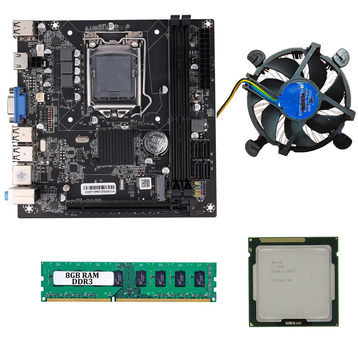 H61 Motherboard Combo with i5 2nd Gen Processor, 8GB DDR3 RAM & Cooling Fan, LGA 1155 Desktop PC Upgrade Kit for Home, Office Work, Billing Software, Daily Use, Stable Performance Setup