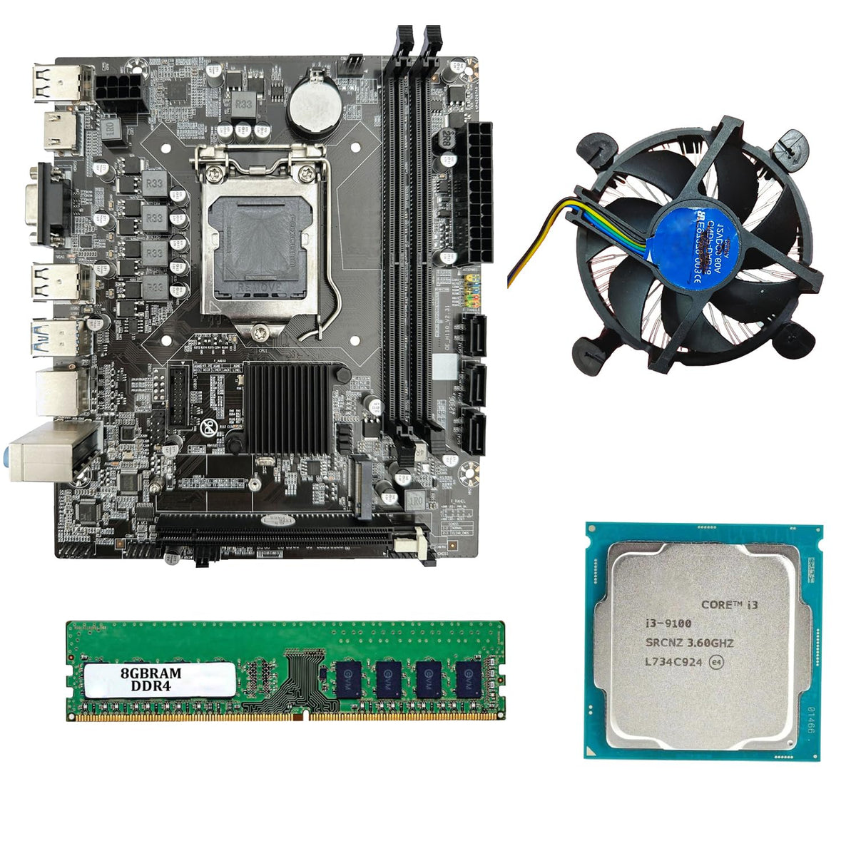 H310 Motherboard Combo with i3 9th Generation Processor, 8GB DDR4 RAM & Cooling Fan – LGA 1151 Desktop PC Upgrade Kit for Home, Office, Business & Entry-Level Gaming