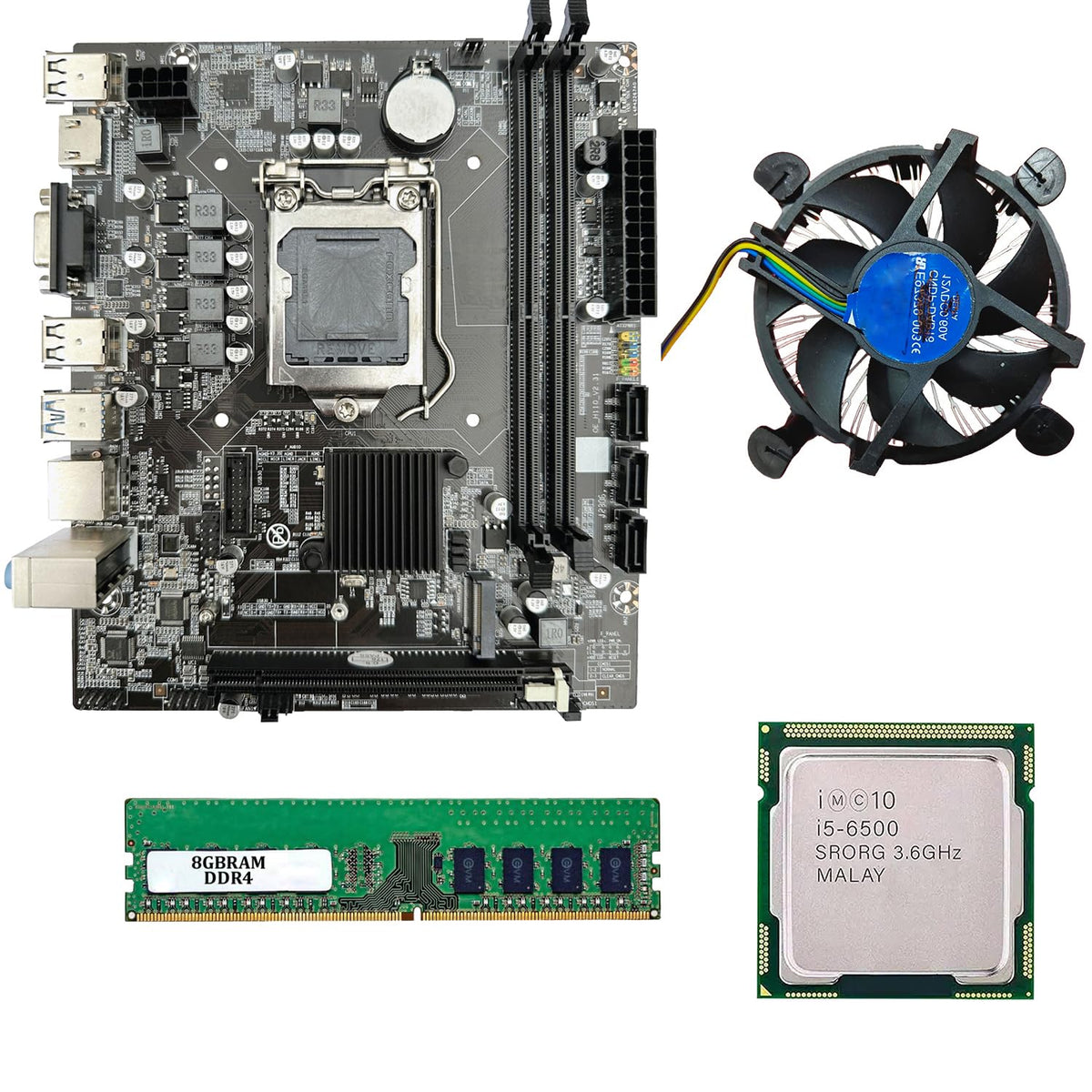 H110 Motherboard Combo with i5 6th Gen Processor, 8GB DDR4 RAM & Cooling Fan, LGA 1151 Desktop PC Upgrade Kit for Office Work, Home Use, Business Applications, Stable Performance Setup