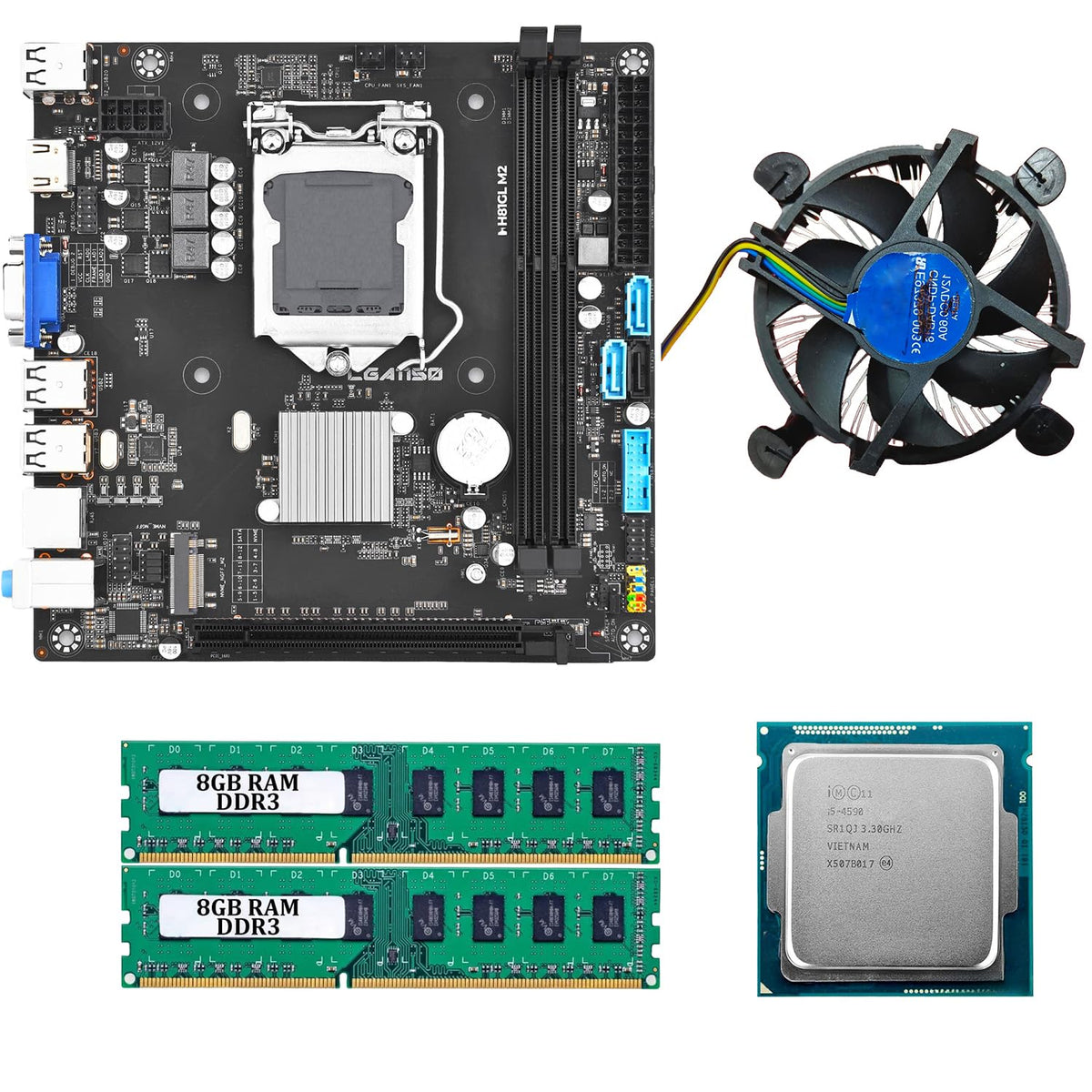 H81 Motherboard Combo with i5 4th Gen Processor, 16GB DDR3 RAM & Cooling Fan, LGA 1150 Desktop PC Upgrade Kit for Business Workstations, Office Productivity, Multitasking, High Performance Setup
