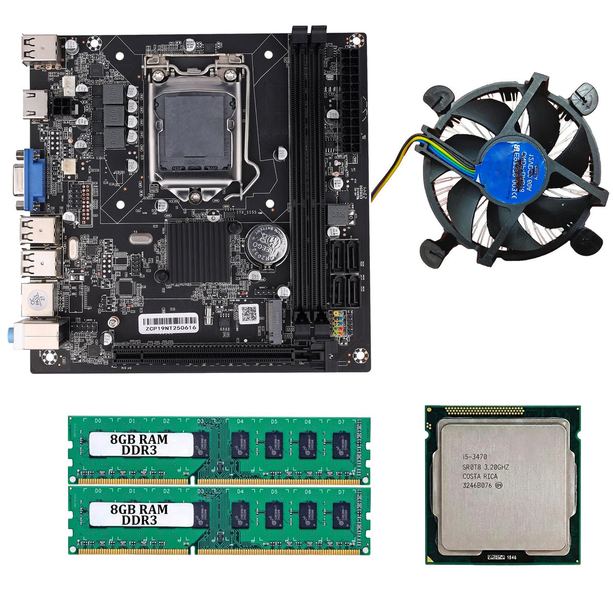 H61 Motherboard Combo with i5 3rd Gen Processor, 16GB DDR3 RAM & Cooling Fan, LGA 1155 Desktop PC Upgrade Kit for Office Work, Editing, Multitasking, High Performance Setup