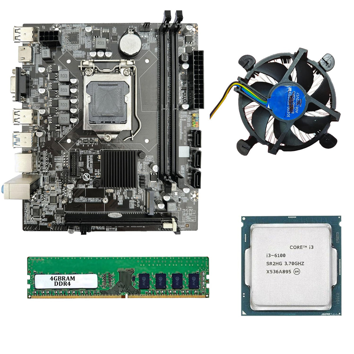 H110 Motherboard Combo with i3 6th Generation Processor, 4GB DDR4 RAM and Cooling Fan – Desktop PC Upgrade Kit for Home, Office & Basic Gaming Use LGA 1151