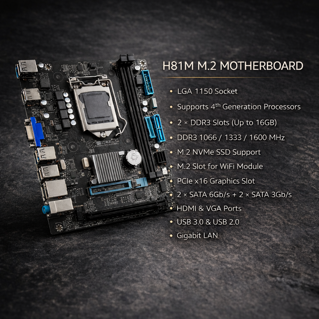 Desktop PC with H81 Motherboard, i5 4th Gen Processor, 8GB DDR3 RAM, 128GB SSD, 1 Fan RGB Cabinet, WiFi, HDMI, VGA, USB Ports, Prebuilt Computer for Office, Business and Billing
