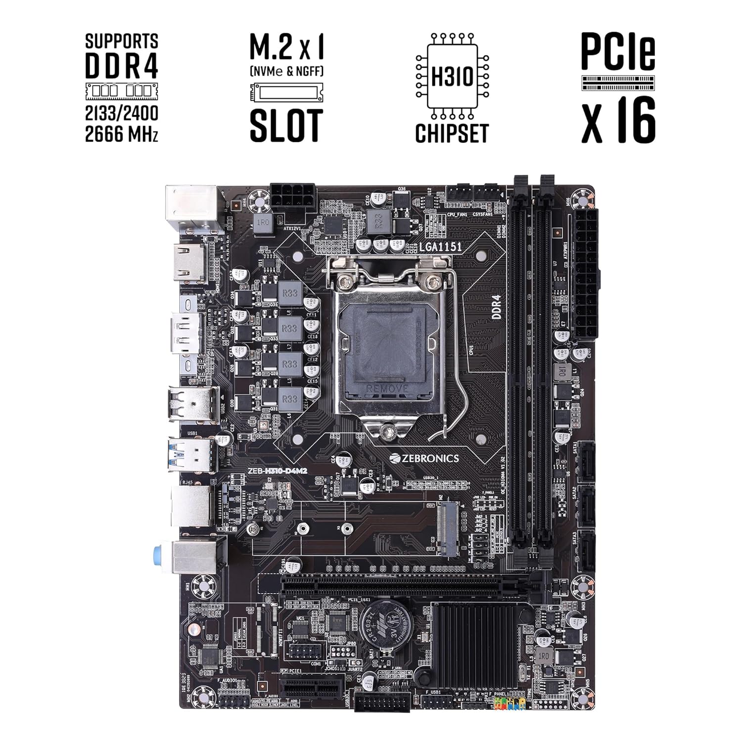 ZEBRONICS H310-NVMe Motherboard | LGA 1151 Socket | Supports Intel 8th & 9th Gen CPUs | NVMe M.2 | DDR4 RAM | HDMI & VGA | Micro-ATX